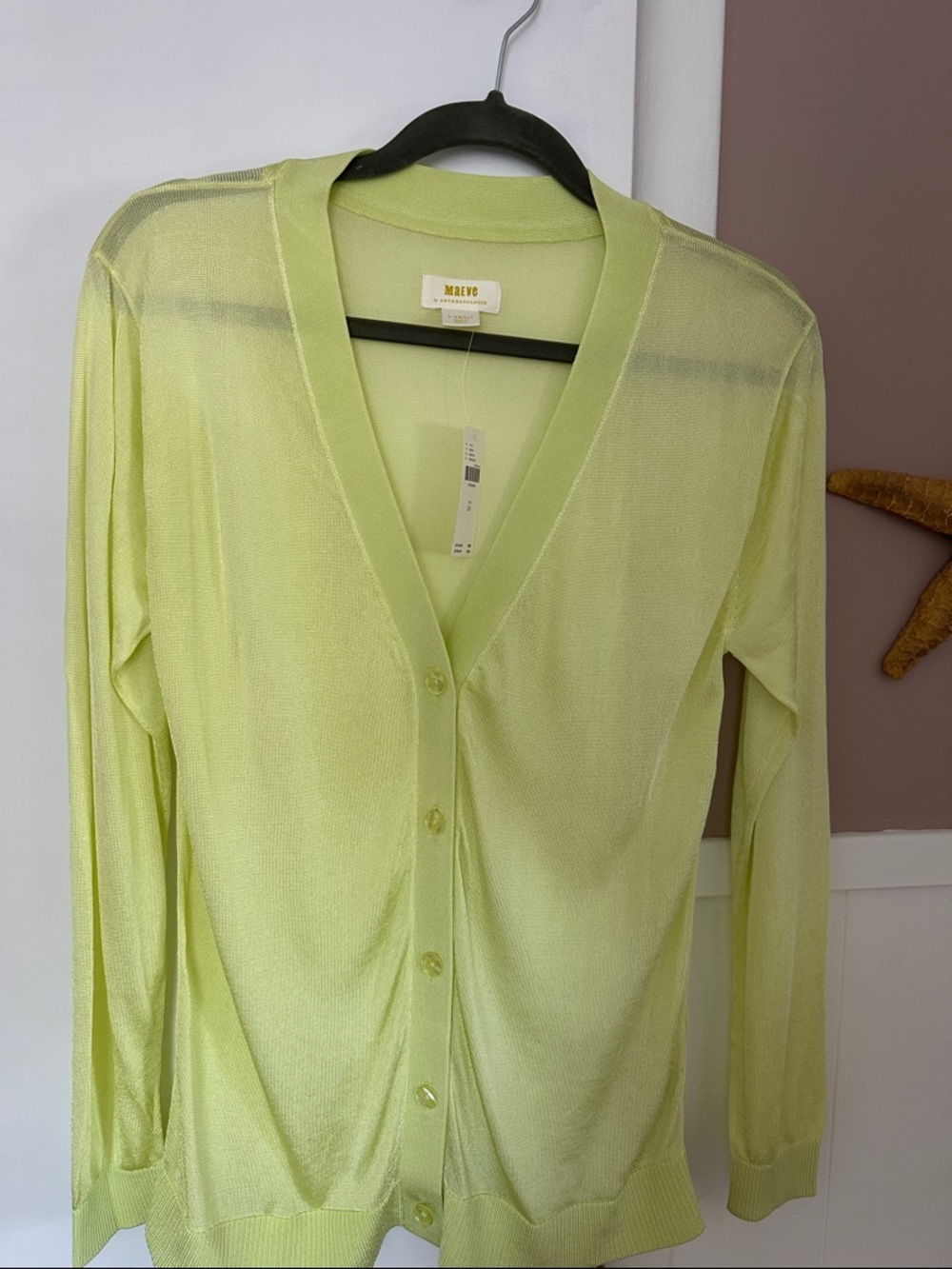Anthropologie Light Lime Green Sheer Button Cardigan, sheer cardigan